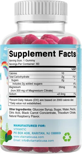 Vista 7 de Vitamatic Gomitas calmantes de magnesio para niños, 60 unidades, veganas, gran sabor, promueven el apoyo saludable, muscular, óseo y energético