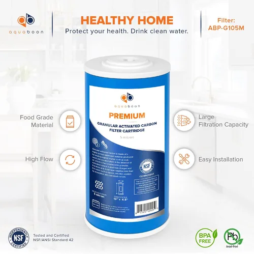 Vista 4 de Aquaboon Cartucho de filtro de agua de carbón activado granular de 5 micras de 10 x 4.5 pulgadas, repuesto de filtro de agua para toda la casa