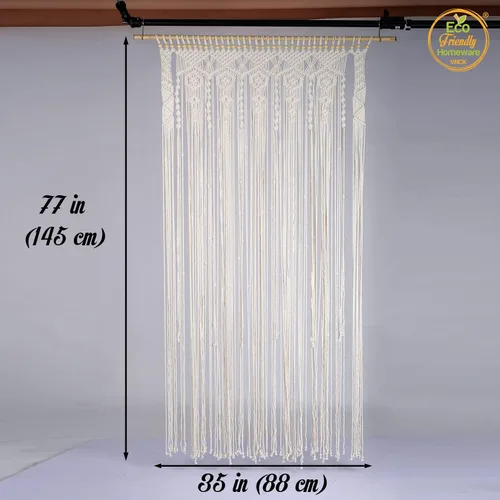 Vista 3 de Cortinas de macramé bohemias, cortinas con cuentas para puertas, macramé para colgar en la pared, cortina de puerta de cuentas, fondo bohemio Beige