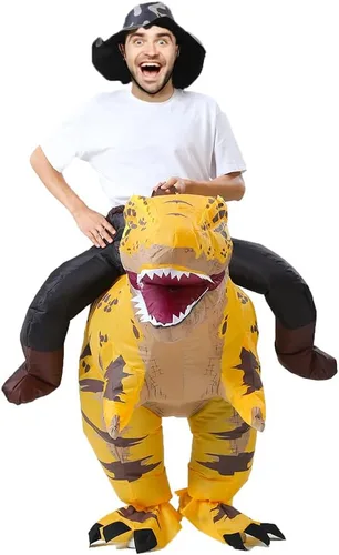 Vista 4 de MXoSUM Disfraz inflable de dinosaurio para adultos, disfraz de Halloween T-REX, divertido disfraz de dinosaurio inflable