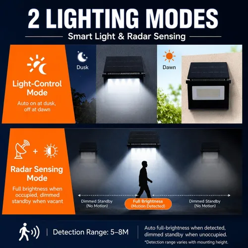 Vista 2 de Precio final Luz solar al aire libre, 154 LED 2835 Luz de calle solar con luz y sensor de movimiento, IP65 impermeable, control de luz, 8-12H tiempo