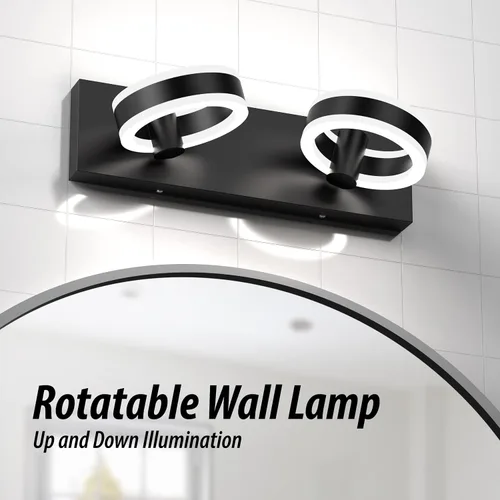 Vista 5 de Lámparas LED de baño, luces negras de tocador de 15 pulgadas, modernos apliques de pared acrílicos de 2 luces, accesorio de iluminación de pared