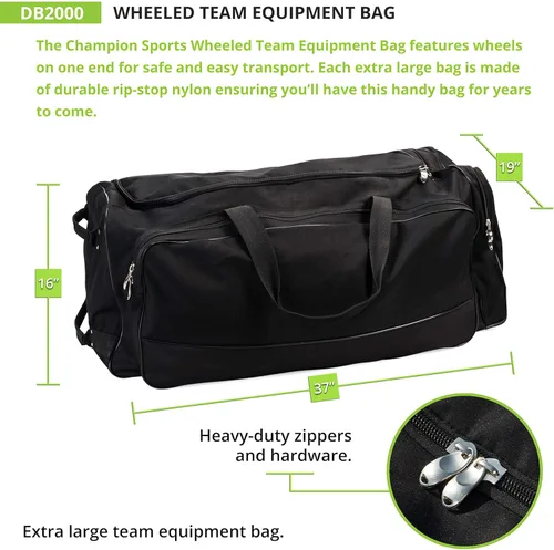 Vista 3 de Champion Sports Bolsa Deportiva con Ruedas – Bolsa de Viaje Grande de Nylon para Atletas para Béisbol, Fútbol, Baloncesto, Fútbol Americano, Hockey