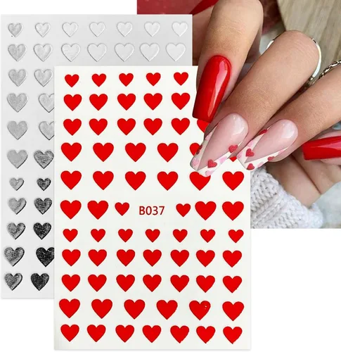 Vista 2 de Calcomanías de uñas con diseño de corazón y amor con brillo, calcomanías de uñas de San Valentín autoadhesivas 3D, diseño de uñas de corazón
