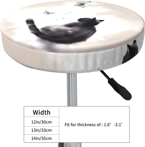 Vista 3 de Ouqiuwa Funda redonda para taburete de bar con diseño de mariposa, diseño de gato, color negro Reloj Gato Negro Mariposa