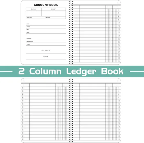 Vista 2 de Sayglossy Paquete de 2 libros de contabilidad columnar para contabilidad de negocios, 100 páginas, 8.5 x 11 pulgadas, Wire-O (2 columnas)