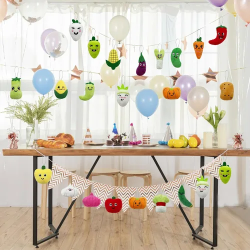 Vista 4 de Juego de 40 piezas de juguetes de peluche de alimentos de verduras, lindo llavero de juguete de peluche de vegetales pequeños para recuerdos