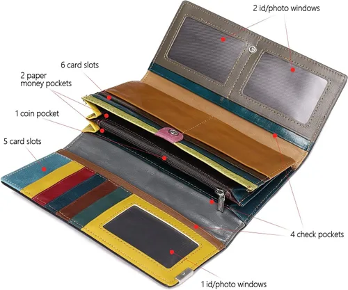 Vista 3 de MASIWEI Cartera de piel auténtica con retazos para mujer, multicolor, triple, tarjetero, organizador de dinero con monedero, Multicolor3