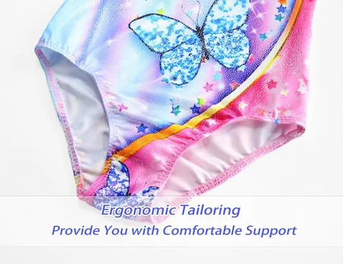 Vista 5 de Jinhiteam Leotardos de gimnasia para niñas, talla 2 a 9 años, multicolor, sin mangas, para niños pequeños