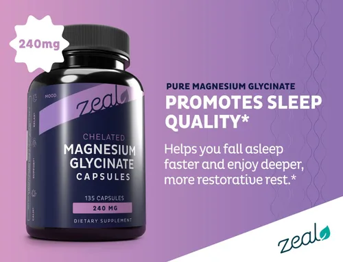 Vista 2 de Zeal Naturals Suplemento de glicinato de magnesio quelado, 240 mg, 135 cápsulas Magnesio para dormir, recuperación muscular y relajación Sin OMG