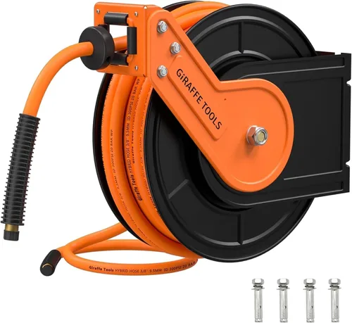 Vista 8 de Giraffe Tools TA10B - Carrete retráctil para manguera de aire de 25 pies, montaje en pared, compresor de aire de acero resistente, rebobinado