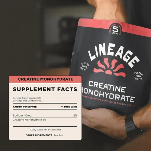 Vista 2 de Lineage Provisions Monohidrato de creatina micronizada con sal marina - Creatina en polvo micronizada para entrenamiento y rendimiento - Sin