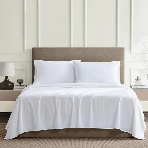 Vista 2 de SUPREME ELEGANCE Juego de sábanas de cama individual 100% algodón - Blanco ártico, ropa de cama de percal de 3 piezas, sábanas transpirables frescas