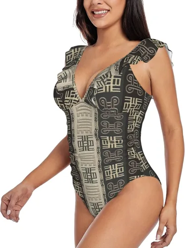 Vista 2 de DKJlitter Women's deep V-Neck Swimsuit, Ruffle Piece Swimsuit, Ruched Tummy Swimsuit