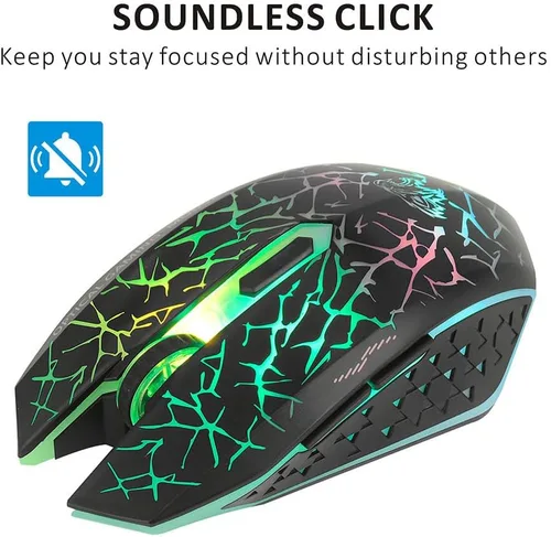 Vista 7 de Uciefy Q8 - Ratón inalámbrico para computadora para juegos, 2.4 GHz USB óptico recargable ergonómico LED inalámbrico silencioso ratón, 3 DPI