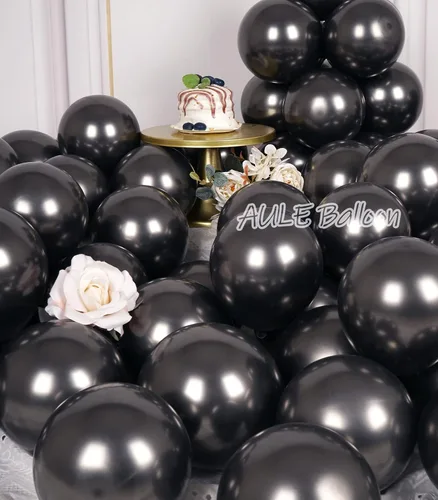 Vista 4 de AULE Globos Negros Metálicos de 5 pulgadas 50 Piezas Globos de Látex Negro Cromado Helio Brillante Engrosado Globo Decoración Perfecta para Fiestas