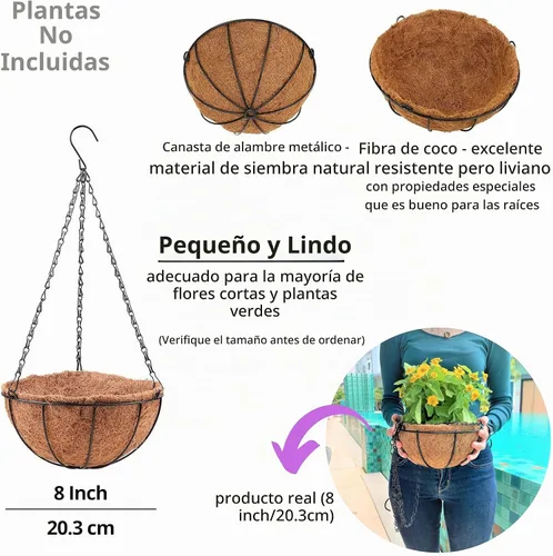 Vista 5 de LaLaGreen - Cestas colgantes para plantas (8 pulgadas, 2 unidades)