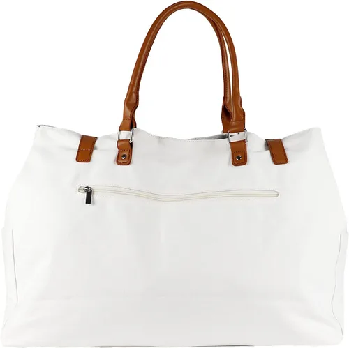 Vista 3 de Bolsa de playa con mango de cuero vegano, extra grande, para mujer, impermeable, a prueba de arena, color blanco