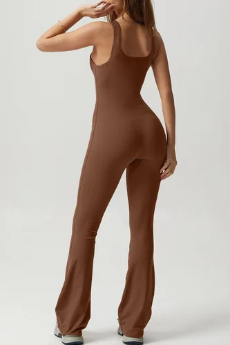 Vista 2 de QINSEN Enterizo de pierna ancha para mujer, sin mangas, cuello cuadrado, entallado, longitud completa, casual, Unitard