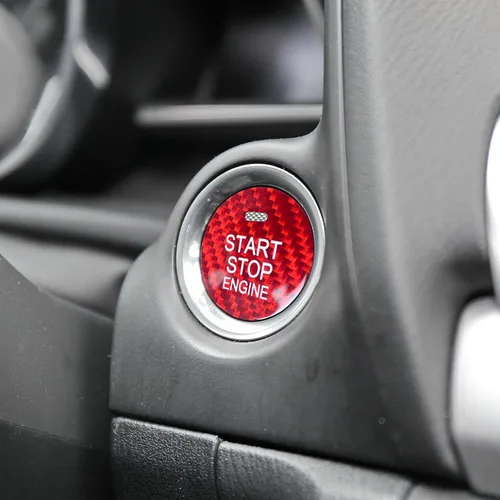 Vista 5 de Cubierta de botón de arranque de fibra de carbono real para Mazda Red para CX-3 CX-4 CX-5 CX-8 MX-5 Miata, diseño fresco, fácil de instalar