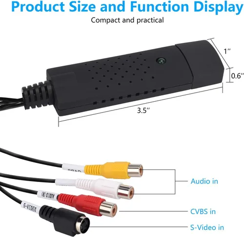 Vista 3 de Convertidor de audio y video USB, convertidor VHS a digital, tarjeta de captura de video digitalizar de vídeo analógico VCR VHS DVD, para Windows 7
