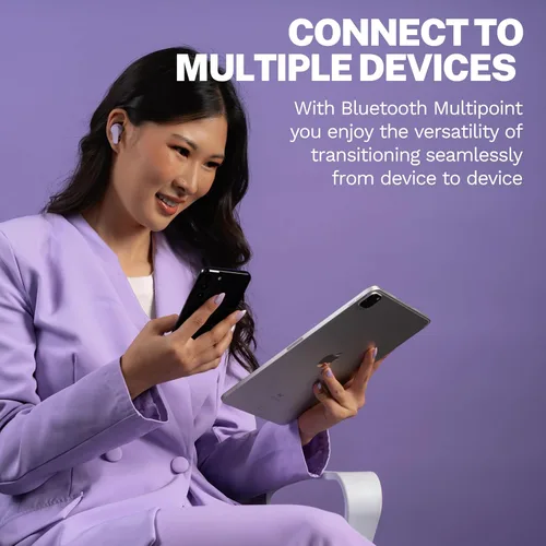 Vista 6 de JLab Go Pods ANC Auridífonos True Wireless Bluetooth con Estuche de Carga, Cancelación Activa de Ruido Híbrida + Sé Consciente para una Escucha Lila