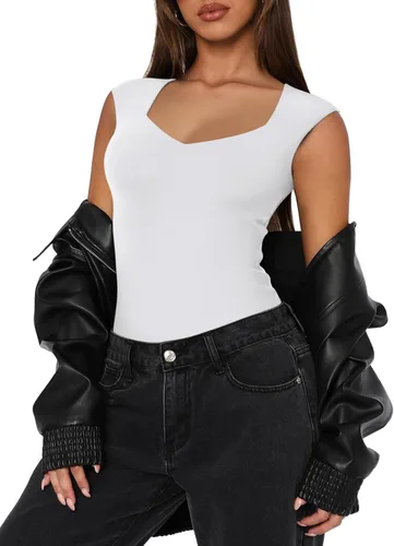 Vista 5 de REORIA Butsmooth - Camiseta sin mangas con cuello en V para mujer, sexy, sexy, casual, con doble forro, sin mangas, adelgazante, para salir