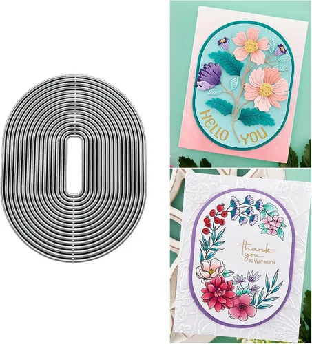 Vista 8 de Troqueles de metal ovalados de arco y flores para hacer tarjetas, plantillas de corte para álbumes de recortes, álbum de fotos, plantilla