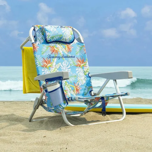 Vista 5 de Tommy Bahama Paquete de 2 Sillas de Playa Tipo Mochila de 5 Posiciones, Incluyendo Posición Completamente Plana (Floral)