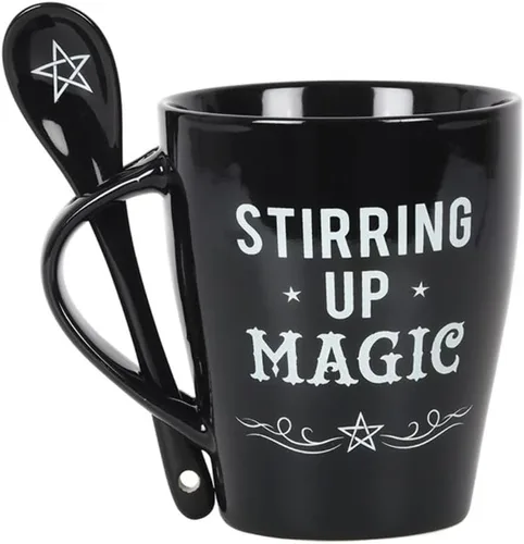 Vista 2 de Juego de taza y cuchara de cerámica mágica Stirring Up