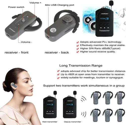 Vista 6 de EXMAX EXD-6688 2.4 GHZ Sistema de transmisión de voz de audio inalámbrico Soporte dos transmisores que trabajan simultáneamente para exposición