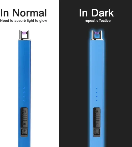 Vista 3 de SUPRUS Encendedor fluorescente que brilla en la oscuridad, encendedor eléctrico de velas, encendedor de arco USB recargable con bloqueo