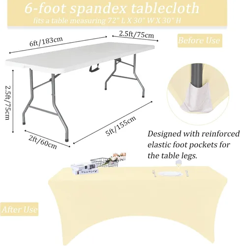 Vista 2 de Fivenl Cubierta de Mesa Mantel de Spandex de 6 Pies para Mesas Plegables Cubierta de Mesa Rectangular Ajustada Lavable Resistente a las Arrugas