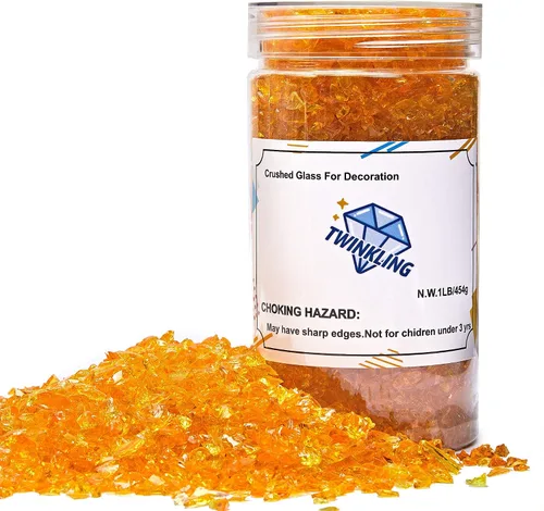 Vista 20 de TWINKLING Cristal de Fuego de Alto Brillo Piedra de Grava Brillante, Vidrio Roto, Chips de Gemas de Fuego, Vidrio Triturado para Fogatas