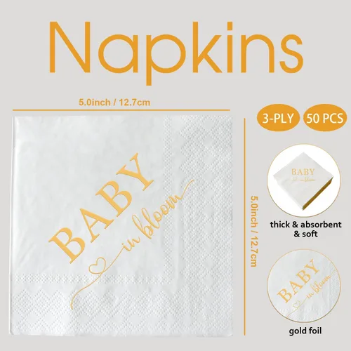 Vista 2 de Baby In Bloom Servilletas de papel desechables para fiesta de 3 capas, para baby shower, cóctel, neutral, para niños, niñas, niñas y niños