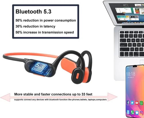 Vista 6 de OGU Auriculares de conducción ósea, auriculares abiertos Bluetooth 5.3 deportivos inalámbricos con micrófono integrado, resistentes al sudor
