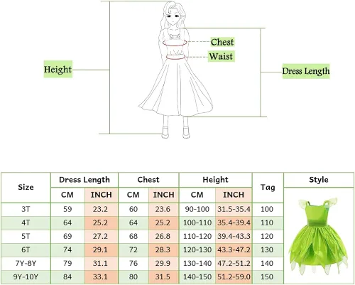 Vista 7 de Tinker Fairy Dress Up Costume Girls 3T-10Y Toddler Fairy Dress with Wings Wand Kids Halloween Clothes Birthday Party Outfit