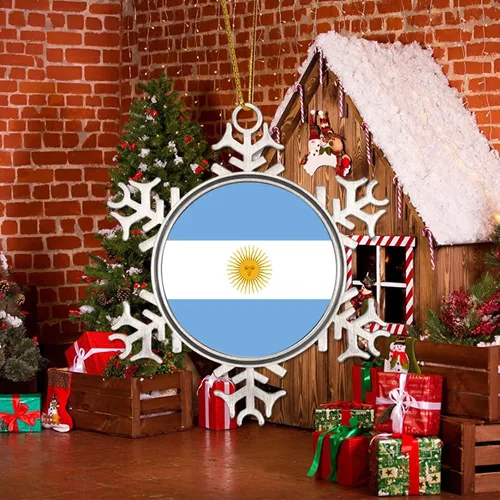 Vista 5 de Adornos colgantes para árbol de Navidad de Argentina, bandera de Argentina, copo de nieve de metal, colgante para árbol de Navidad, recuerdo