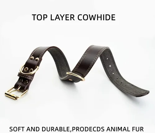 Vista 4 de Collar para perro de cuero enrollado, duradero, fuerte, mediano, grande, ajustable, suave, transpirable, acolchado, con hebilla de aleación