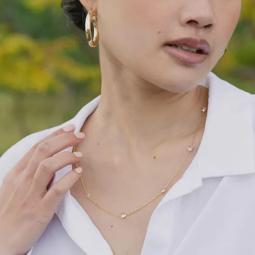 Vista 2 de NYC Sterling Collar de plata de ley chapada en oro para mujer de 0.118 in con circonita cúbica redonda