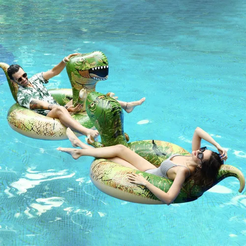 Vista 3 de FindUWill Flotadores inflables de piscina de dinosaurio de 62 pulgadas, flotadores inflables de piscina, flotadores de tubo para piscina, juguetes