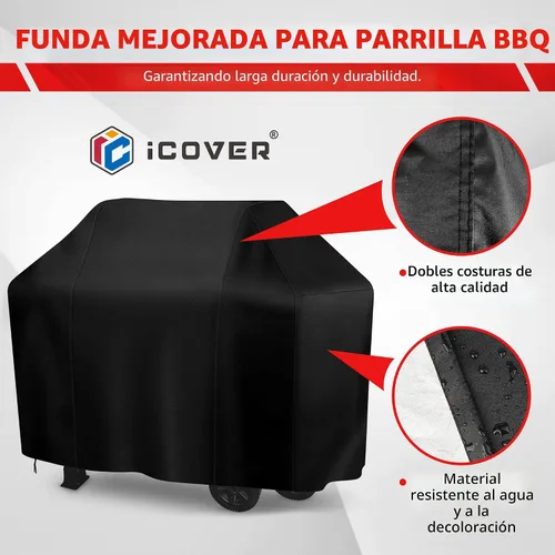 Vista 5 de iCOVER - Cubierta para parrilla de 140 cm, cubierta de barbacoa para parrillas al aire libre, cubierta de parrilla a gas resistente a los rayos UV