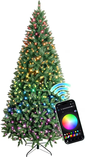 Vista 10 de HOLLO STAR Árbol de Navidad preiluminado de 4.5 pies, luces RGBW multicolor Control de aplicación, árbol de Navidad artificial con 197 luces LED