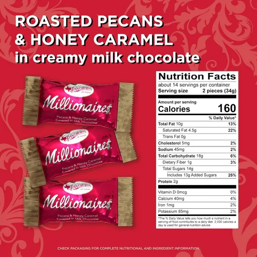 Vista 2 de Pangburn's of Texas Millionaires - Pecanas cubiertas de chocolate con leche, bolsa de 16.75 onzas