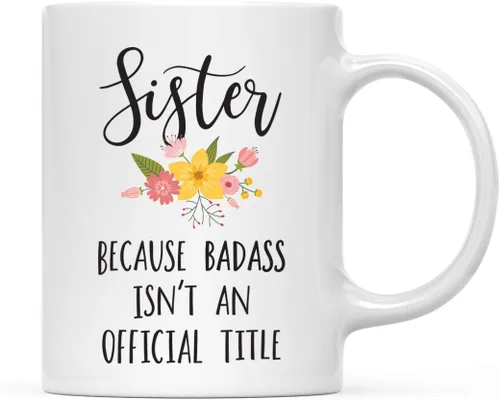 Vista 11 de Andaz Press Taza de café de 11 onzas, regalo de broma, tía porque Badass no es un título oficial, gráfico floral, 1 paquete