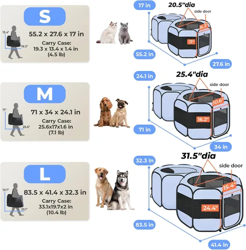 Vista 2 de 2 en 1 Pop Up Cat Dog Playpen con área de caja de arena no desmontable Azul polvoriento