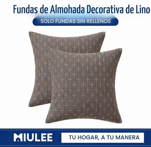 Vista 6 de MIULEE - Juego de 2 fundas de almohada decorativas de lino de arpillera, modernas, estilo campestre, rústicas, tejidas, con textura, para sofá, Gris