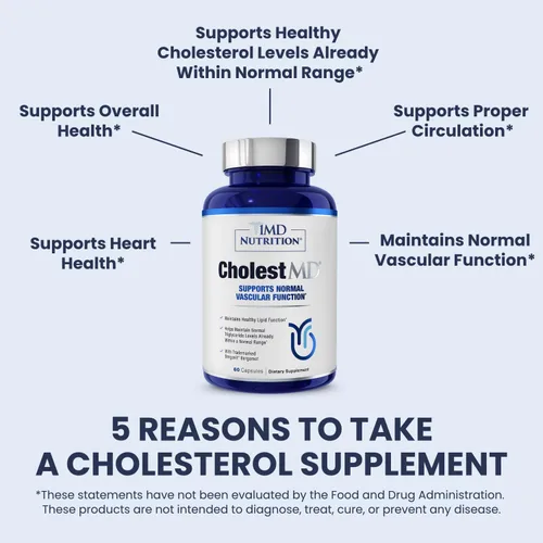 Vista 3 de 1MD Nutrition CholestMD con extracto de hoja de olivo, Bergavit, niacina, ajo 60 cápsulas