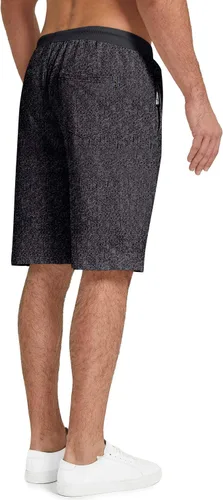 Vista 2 de KUYIGO Pantalones cortos casuales con cordón para hombre, bolsillos con cremallera, cintura elástica, pantalones cortos de playa grandes y altos
