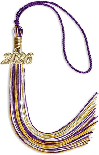 Vista 109 de Endea Graduation Borla mixta de triple color con gota de fecha dorada (negro/dorado/blanco, 2021)